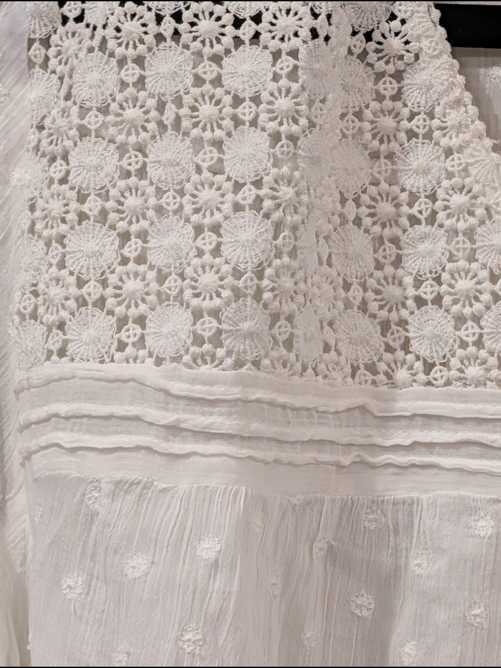 Old Navy White Lace Yoke Swiss Dot Peasant Blouse Cotton Boho - Picture 3 of 6